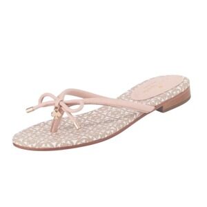 Kate Spade New York Flip Flops Sandals Women Beige Pattern Pink Bow Charm Size